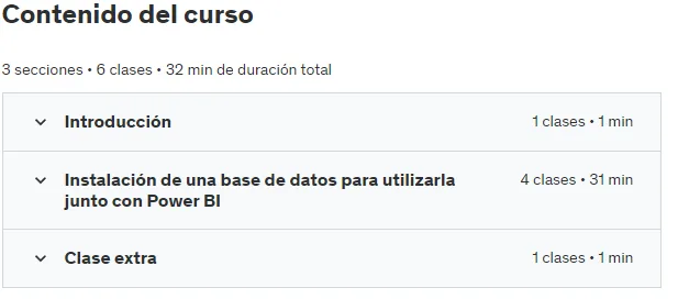 Contenido del curso de Instalación gratuita de una base de datos SQL para Power BI